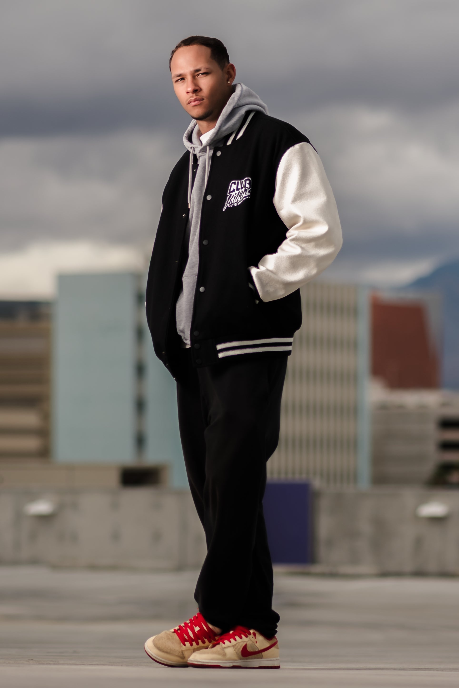 CLUBKILLERS VARSITY JACKET - BLACK & WHITE LOGO