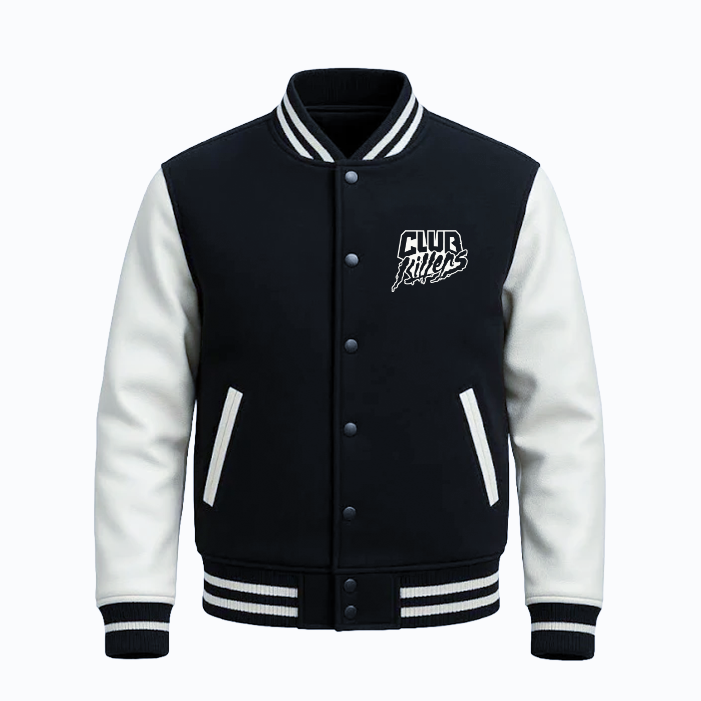 CLUB KILLERS VARSITY JACKET - BLACK & WHITE LOGO – Club Killers