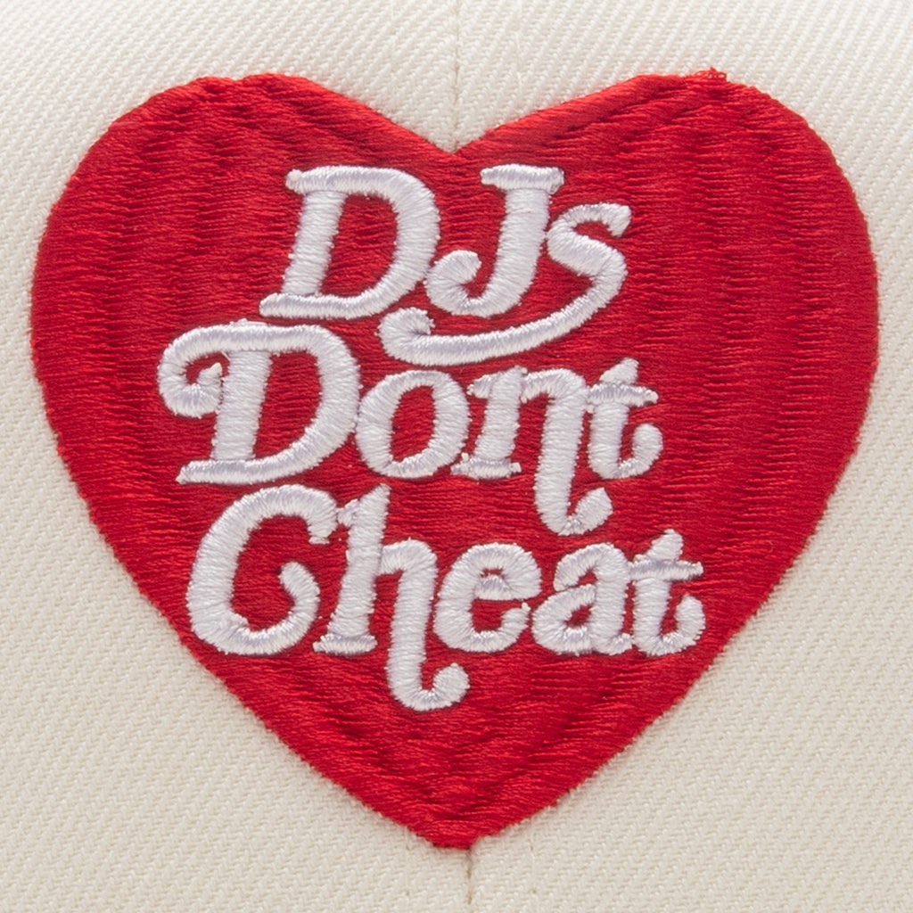 DJ'S DON"T CHEAT CREAM SNAPBACK w/ RED LOGO