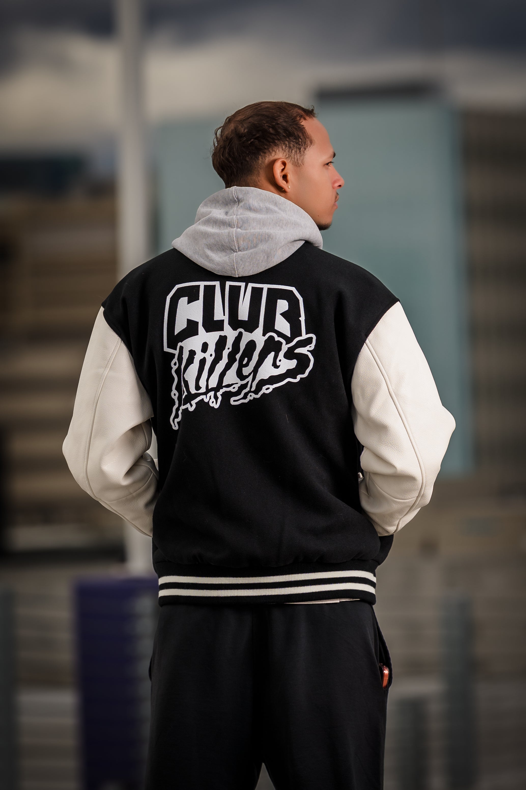 CLUB KILLERS VARSITY JACKET - BLACK & WHITE LOGO