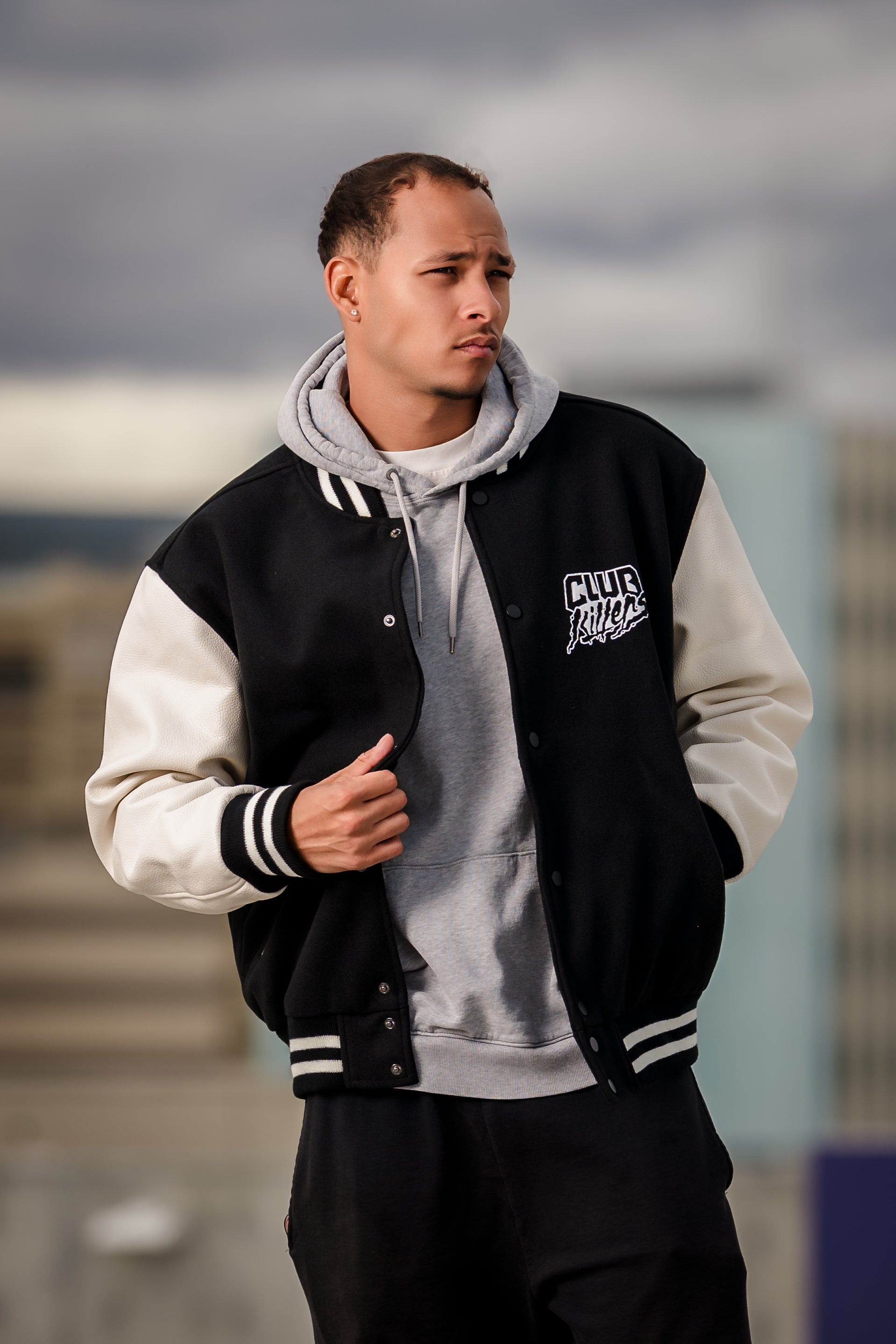 CLUB KILLERS VARSITY JACKET - BLACK & WHITE LOGO