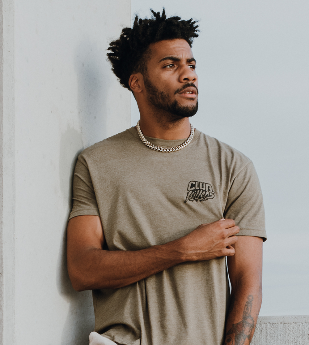 Military Green Tee with HD Print Club Killers Logo on pocket