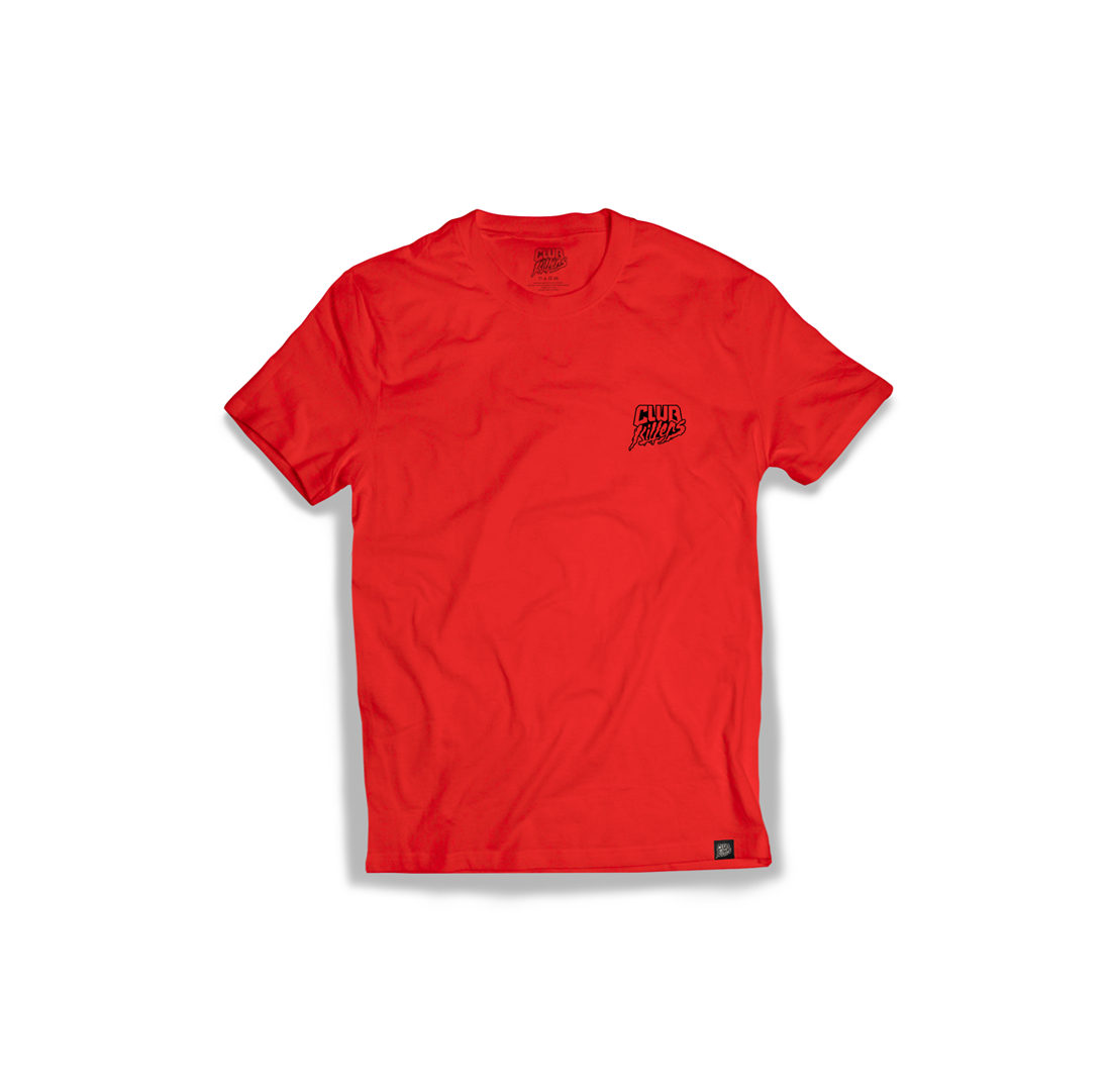 Heather Red Tee with HD Black Club Killers logo pocket print