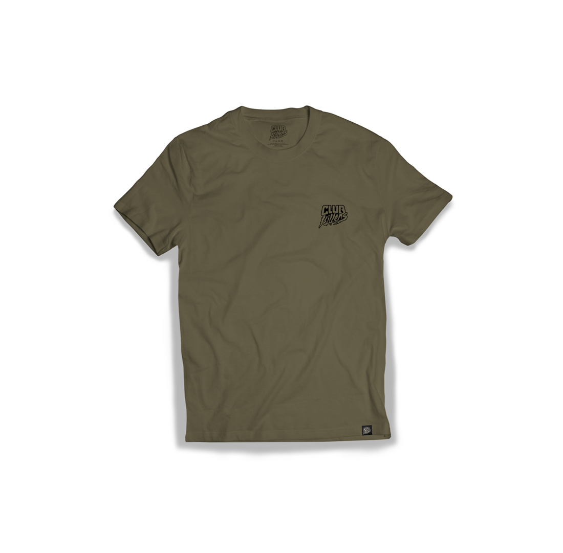 Military Green Tee with HD Black Club Killers Logo Pocket Print