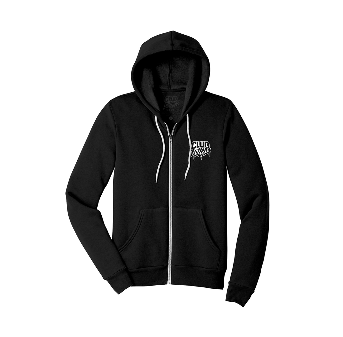 Drippy Club Killers Pocket Logo Zip UP Hoodie - DTG Light Weight Black